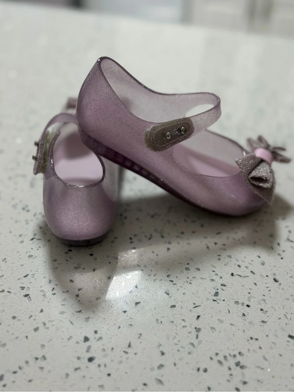 Mini Melissa Pink Glitter Mary Jane Shoes with Bow Detail